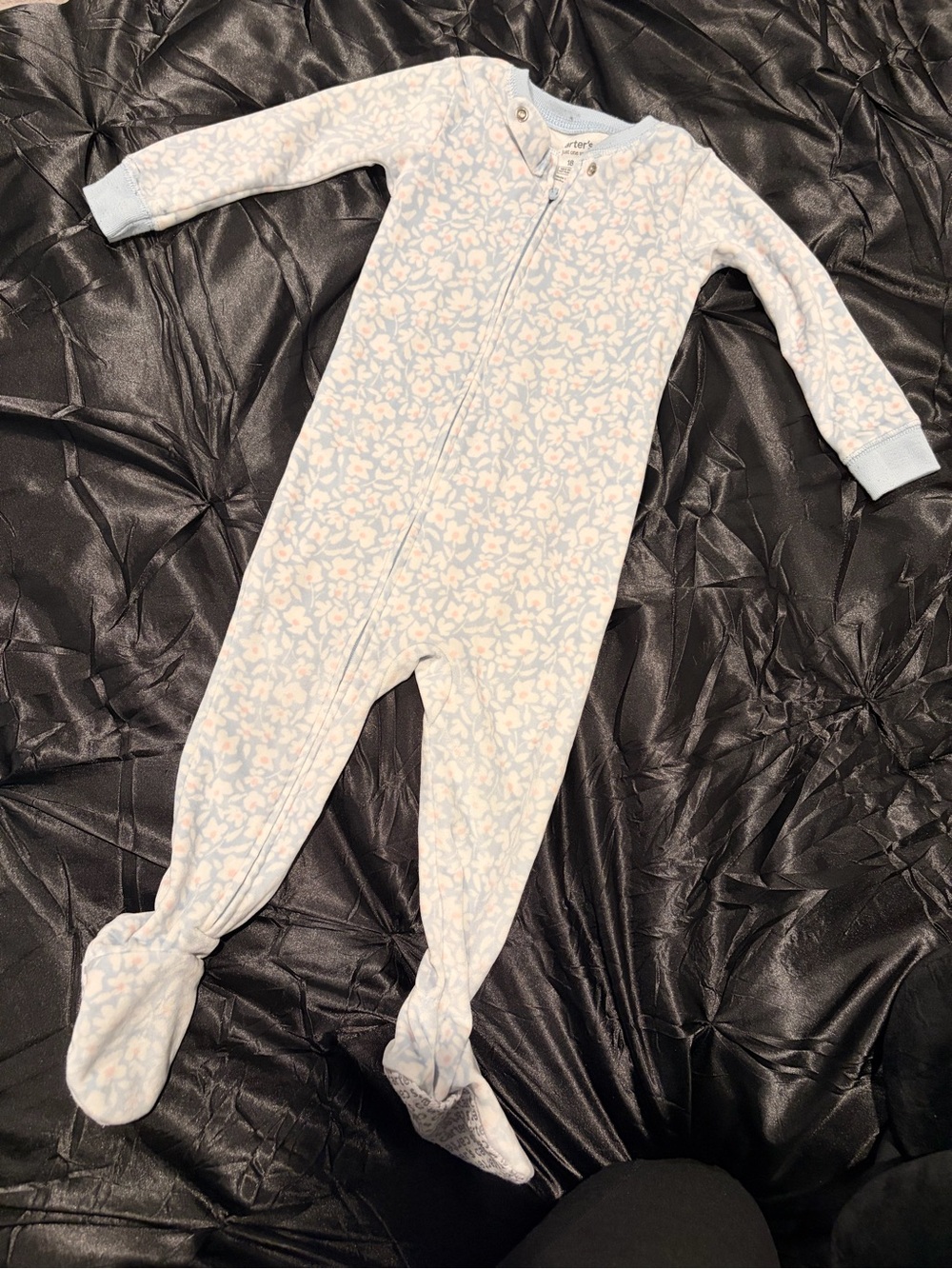 Baby Footed One-Piece Sleeper in Light Blue Floral Print